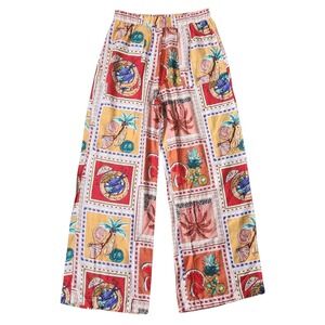 Haver London Tropical Print Pants Colorful Vacation Resort Size M Elastic Waist